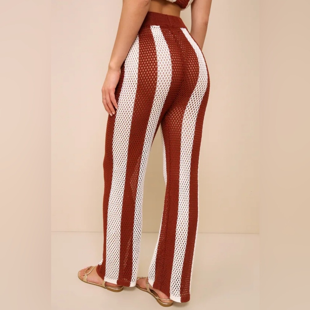 Lulus Striped Sheer Crochet High-rise Pants White - Size S
